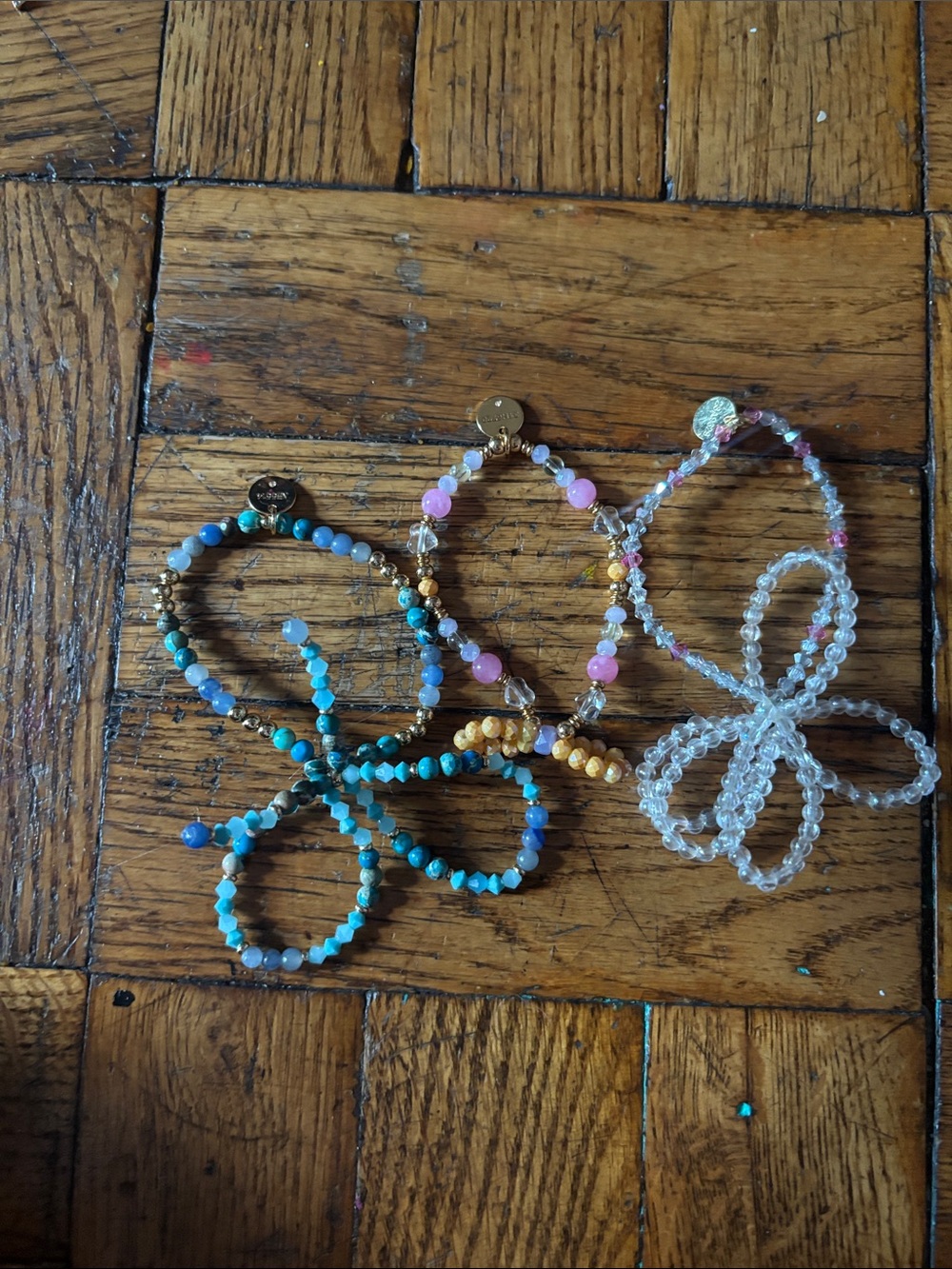 Beaded Women's Stretch Bracelet Set with Pink, Turquoise & Clear Beads